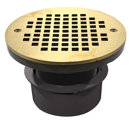 Jones Stephens 4in. PVC Inside Pipe Fit Drain Base with 3in. Plastic Spud and 6in. Nickel Bronze Strainer D53234
